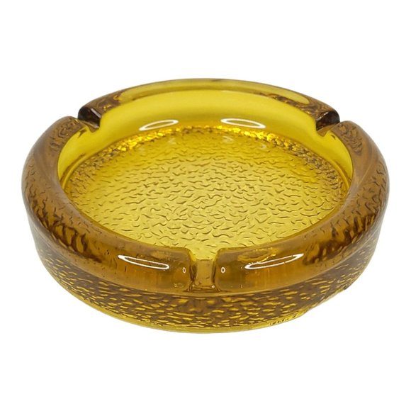 Vintage Amber Pebble Textured Bottom Glass Ashtray READ Trinket 5.5" Diameter - Picture 11 of 11